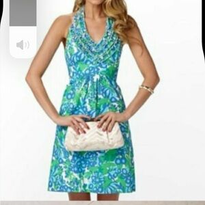 Lilly Pulitzer Lillian Ruffle Dress Blue "bee in your bonnet" 8 EUC